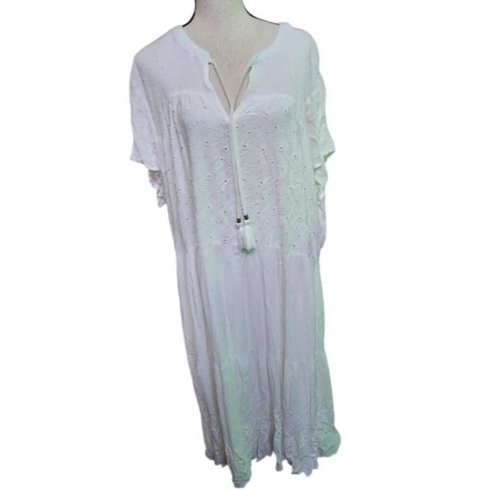 Sonoma White Tiered Eyelet Maxi Dress Tassel Tie Size 2X Lined Flowy Cottagecore